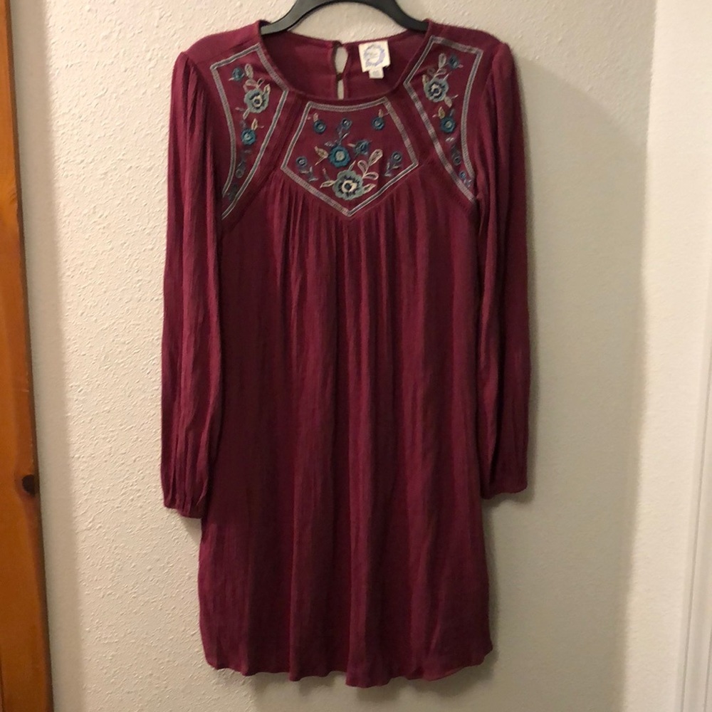 Blue Rain Dress With Embroidered Flowered Detail